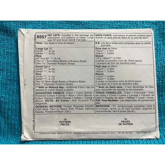 McCalls 6557 Sewing pattern Fat cat decorative plush 13in 8 in - Picture 3 of 5